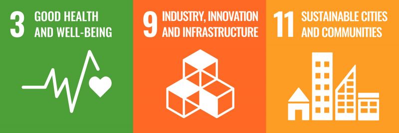Icon of SDG 3: Good health and well-being, Icon of SDG 9: Industry, innovation and infrastructure, and Icon of SDG 11: Sustainable cities and communities