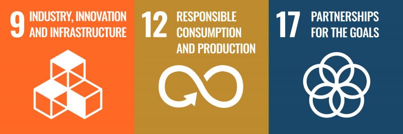 Icon of SDG 9: Industry, innovation and infrastructure, icon of SDG 12: Responsible consumption and proaction and SDG 17: Partnerships for the Goals