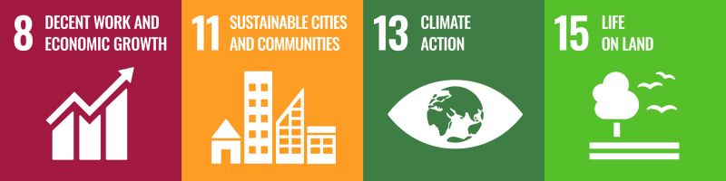 Icon of SDG 8: Decent work and economic growth, Icon of SDG 11: Sustainable cities and communities, Icon of SDG 13: Climate action and Icon of SDG 15: Life on land