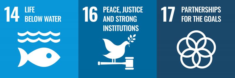 Icon of SDG 14: Life Below Water, Icon of SDG 16: Peace, Justice and Strong Institutions and Icon of SDG 17: Partnerships for the Goals
