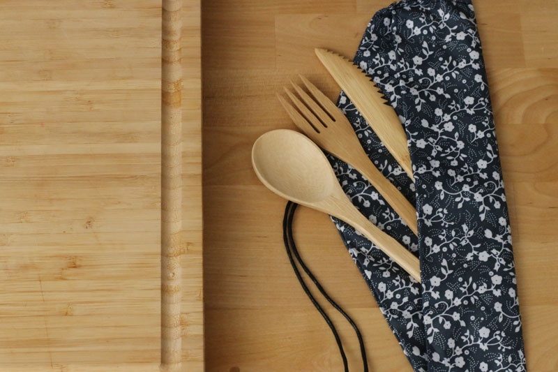 Photo of bamboo reusable cutlery set